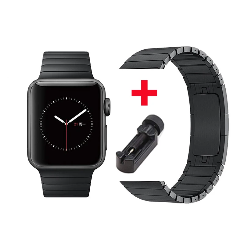 Браслет со звеньями для apple watch band 42 мм 38 мм apple watch 4 iwatch belt 44 мм 40 мм 3 2 1 металлический ремешок из нержавеющей стали - Цвет ремешка: black