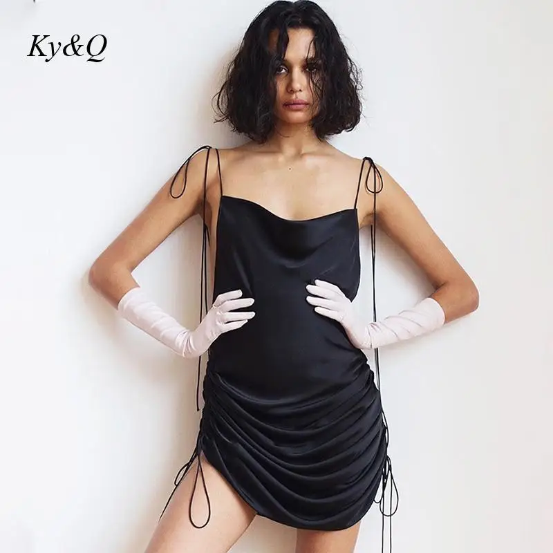 [Brand Low Price] Summer Simple Satin Pleating Suspender Dress Women Sexy Backless Bandage Dresses High Quality Clothes | Женская одежда