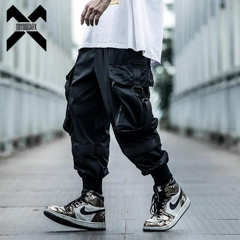 

11 BYBB'S DARK Black Cargo Pants Men Hip Hop Tactics Joggers Harajuku Streetwear Loose Ankle-length Pant Multi-pocket Male BB44