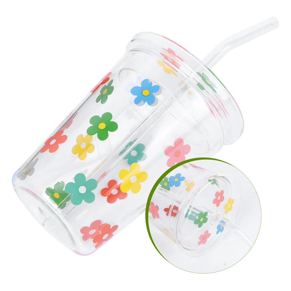 

1pc Mike Cups Glass Cups Drinking Cup Beverage Cup Flower Patter Water Cup