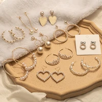 korea golden pearl hoop pendant earrings for women heart long circle earring sweet geometric kolczyki earing 2020 jewelry