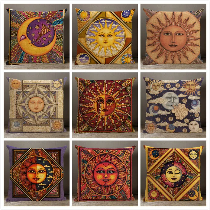 

Customized Anime Sun god pillow cover, cartoon Egyptian mural moon sun throw pillow case Square Throw Pillowcase wholesale
