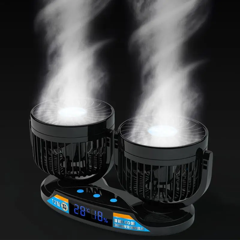 

12V 24V Car Fan 12 Speeds 360 Rotatable with Temperature Humidity Display