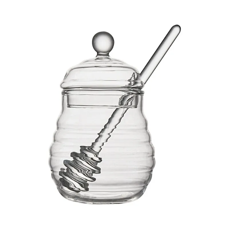 

11oz/14oz Glass Honey Tea Juice Syrup Transparent Kitchen Pot Bottle Storage Jar with Stirring Rod Hot