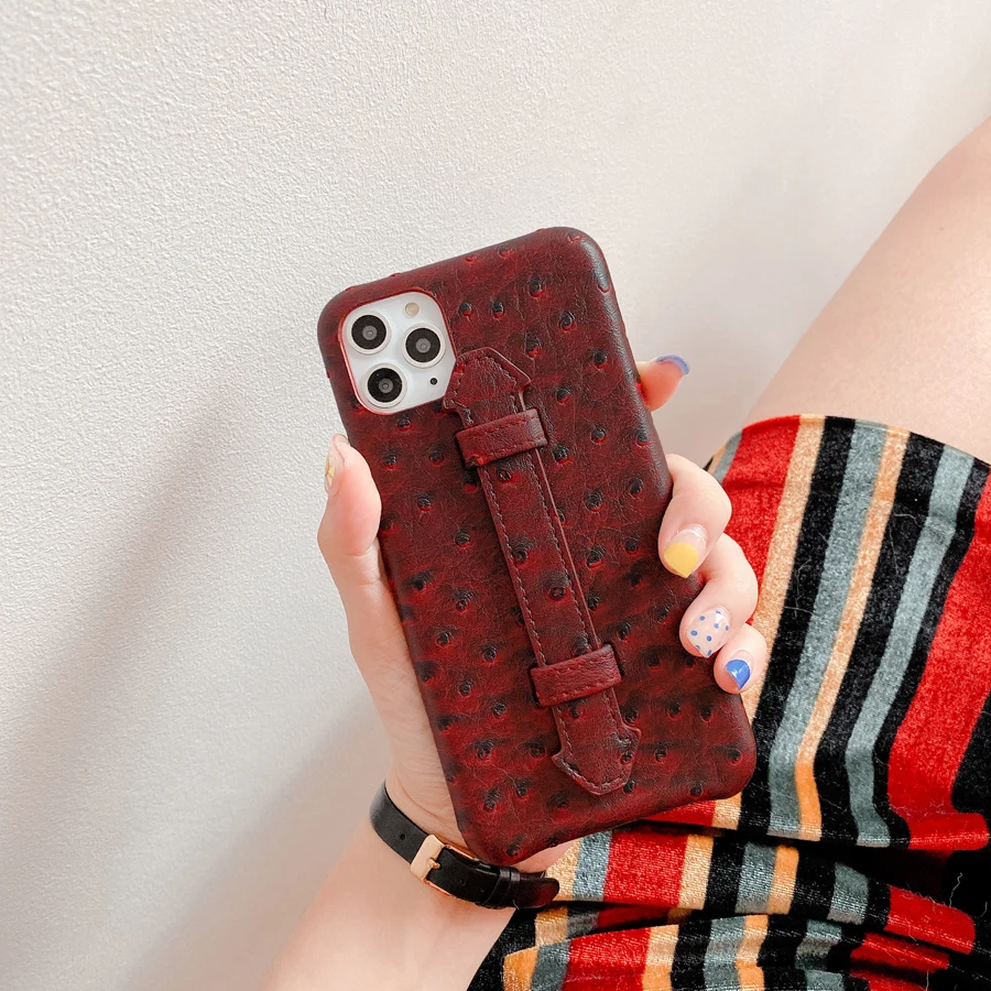 Мода кожи страуса с оборками из искусственной кожи подставка чехол для телефона для iPhone 11 Pro Max Plus 6 6 S Plus 7 8 плюс размер 11 Xs Max Xr X Fundas