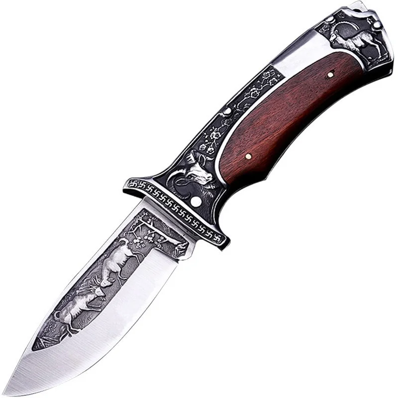 

High Hardness 440C Fixed Blade Tactical Folding Tool Wooden Handle Survival Climbing Hunting Outdoor Portable Straight Knife