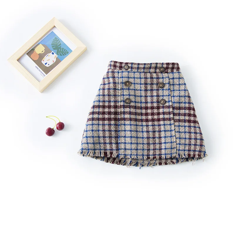 Винтажная клетчатая юбка welaken асимметричная на пуговицах для маленьких девочек