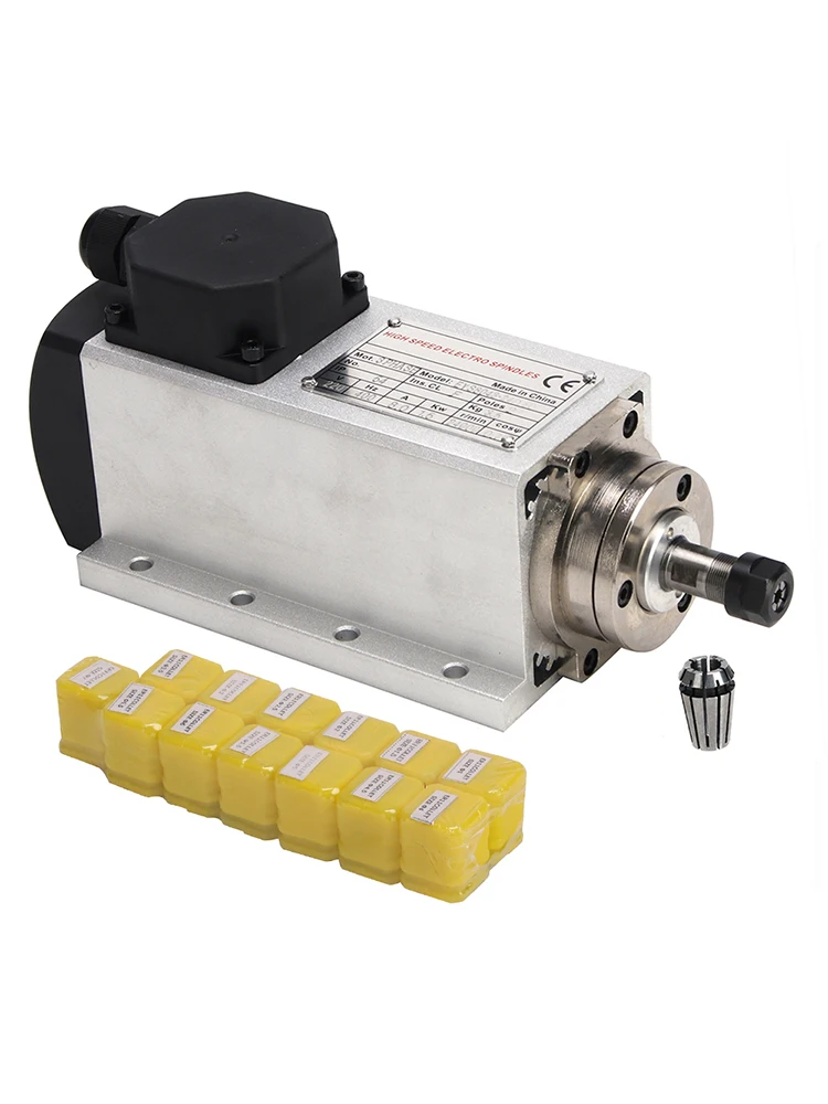 

New CNC 1.5KW Air-Cooled Spindle Kits 1500W 220V/110V Square Air Cooling Spindle Motor+1.5KW VFD Inverter+13pcs/Set ER11