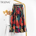 Женская длинная юбка-макси TIGENA, повседневная плиссированная юбка трапециевидной формы с разноцветным принтом и высокой талией, лето 2020