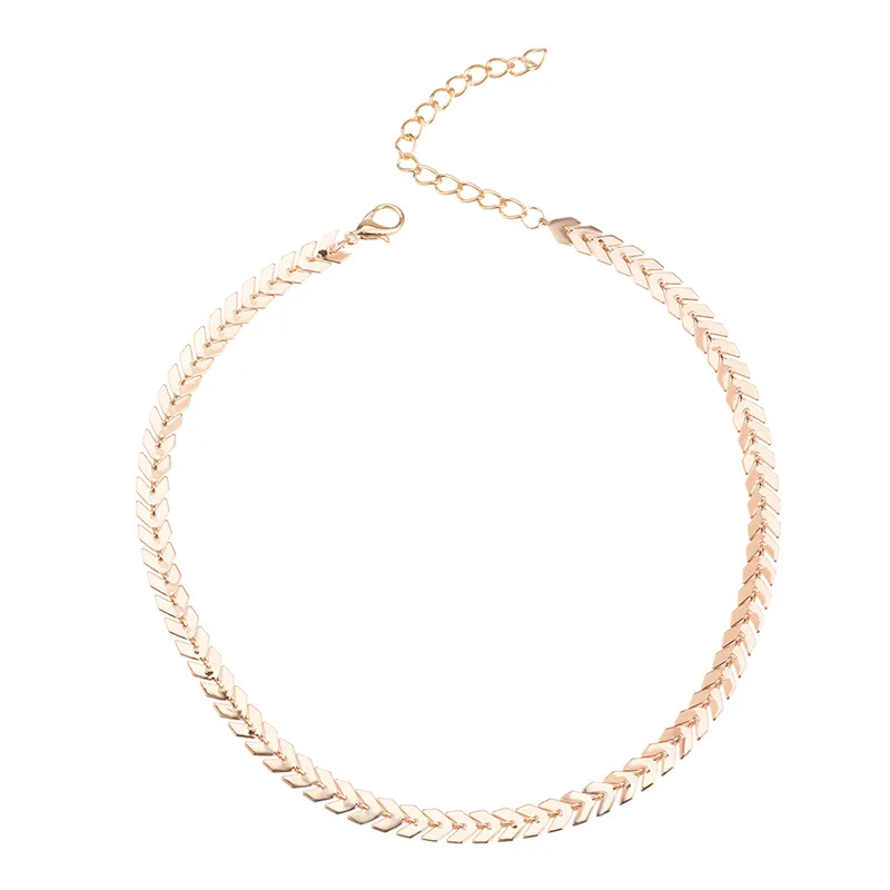 

New Simple And Fashionable Fishbone Double-Layer Necklace Female Flat-Shaped Arrow Fishbone Chain Golden Leaf Necklace