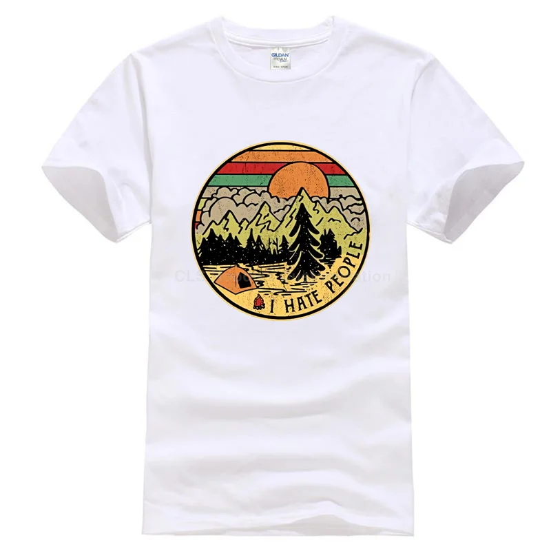 Camping I Hate People I Love Camping Винтажная футболка Черная Хлопковая мужская мультяшная Футболка Мужская Унисекс Новая модная свободная футболка - Цвет: Men white