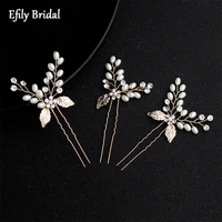 3pcslot bridal rhinestone pearl hairpin gold color leaf flower hair clip wedding hair accessories women jewelry bridesmaid gift