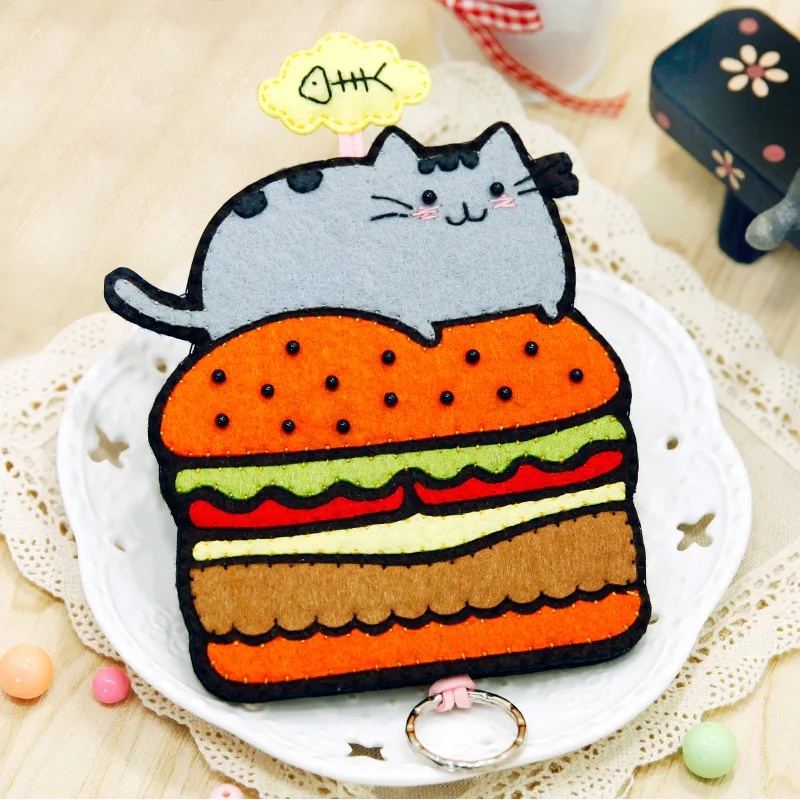 Интересный фетровый тканевый чехол для ключей в виде кошки женские чехлы ручной