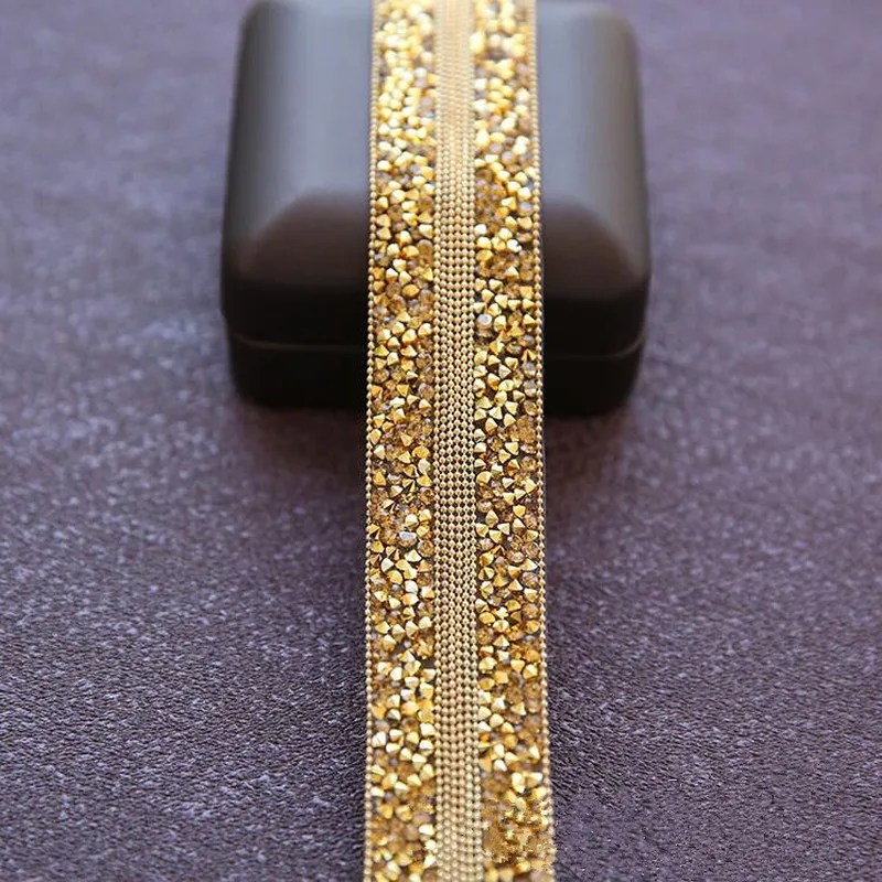 Золотистый серебристый цвета алмаза Стразы кружевная лента для отделки ленты DIY хрустальные свадебные