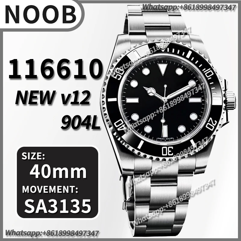 

Men's Automatic Mechanical Watch 40MM Submariner 116610 V12 V11 V10 Noob 904L SS Bracelet SA3135 Best Edition 1:1 AAA Replica