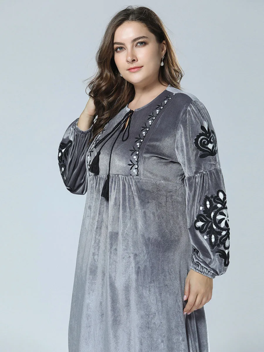 Abaya турецкое Европейское и американское простое вышитое корейское бархатное