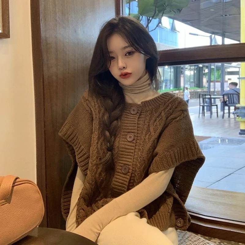 

Vintage Sweaters Vest Women Cardigan Loose Sleeveless Waistcoat 2022 Autumn Winter Korean Fashion Casual Ladies Knitted Tops