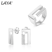 laya 925 sterling sliver high quality zircon individual design fashion stud earrings ring sets for women contracted jewelry
