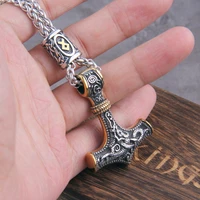 norse vikings thors hammer mjolnir scandinavian rune amulet necklace stainless steel chain vegvisir anchor pendant male jewelry