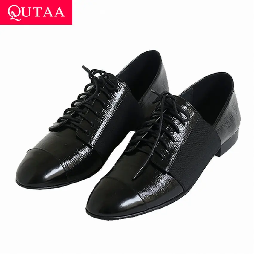 Женские туфли лодочки QUTAA повседневные из мягкой коровьей кожи с закругленным