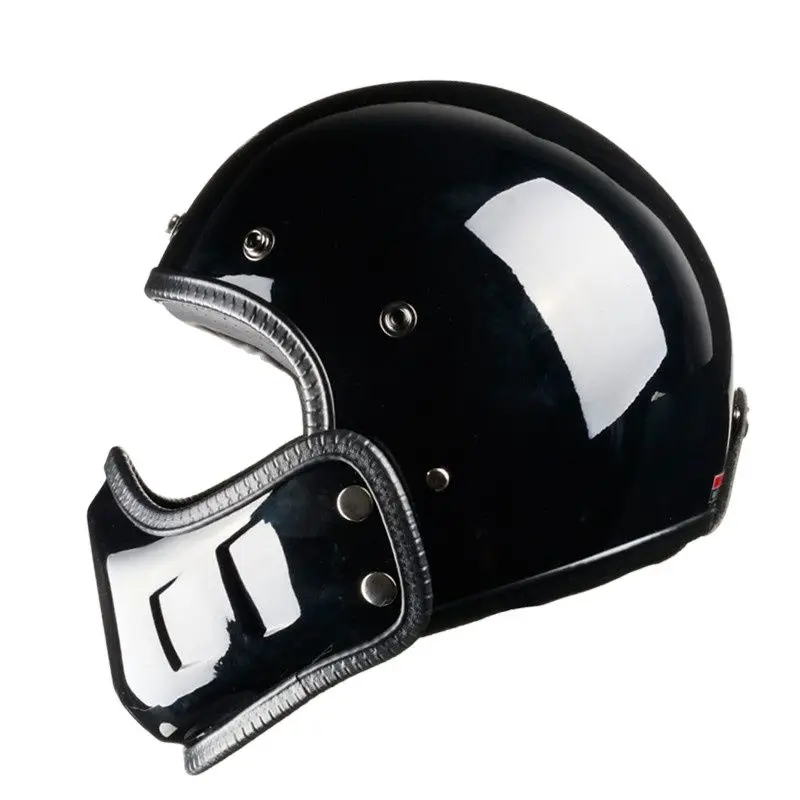Vintage Motocross Motorcycle Helmet Retro Cafe Racer Vespa Open Kask Full Face Casco Modular Moto  Dot Black S