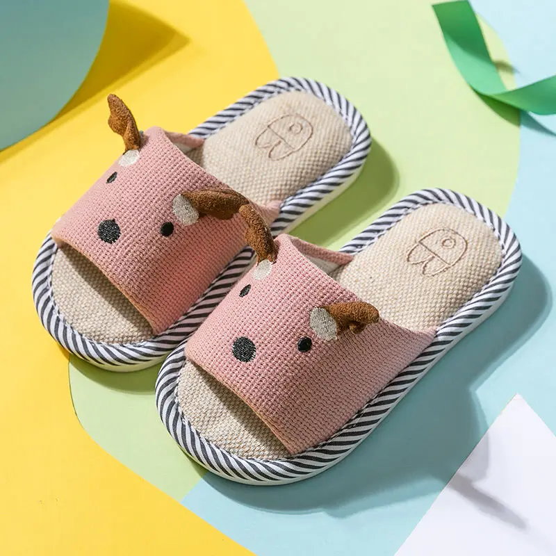 

Baby Girls boys flax Slippers New Winter Children's Cute Elk Plush Slippers Boys Home Indoor Shoes Kids Slippers
