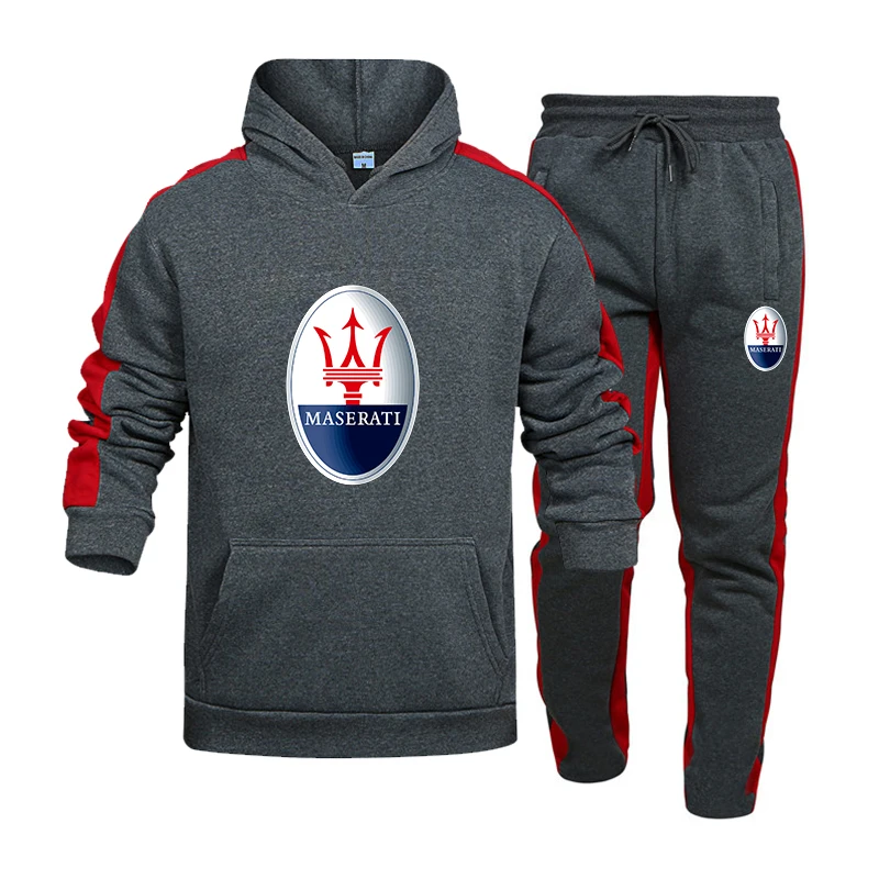 

MASERATI Car LOGO Spring Autumn Men Hoodies Suit Fashion Casual Tracksuit Mens Set Sports Two Piece Stripe Hoodie Pant Male Sets