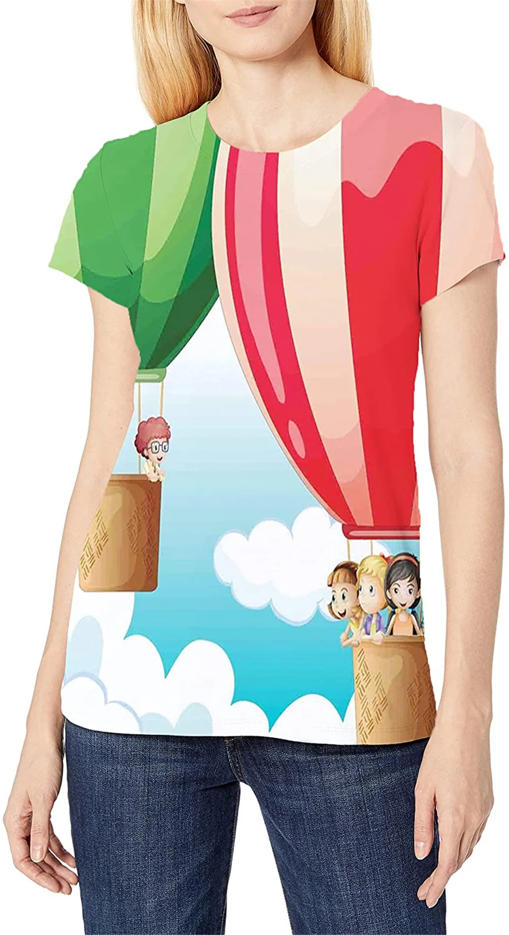 

Women's T-shirt Polyester Short Sleeve Round Neck Cute Comfortable Loose Top T-shirt