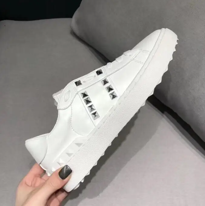 

Luxury V Brand Women White Shoes Genuine Leather Women Sneakers Mixed Colors Round Toe Lace-Up Plus Size Women Shoes 44 45