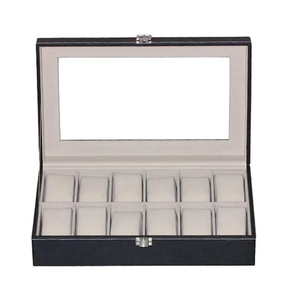 12 Grid 2/6/10 Grids PU Leather Watch Box Clock Watches Jewelry Storage Boxes for Professional Holder Organizer Case Display - Color: 12 Grid