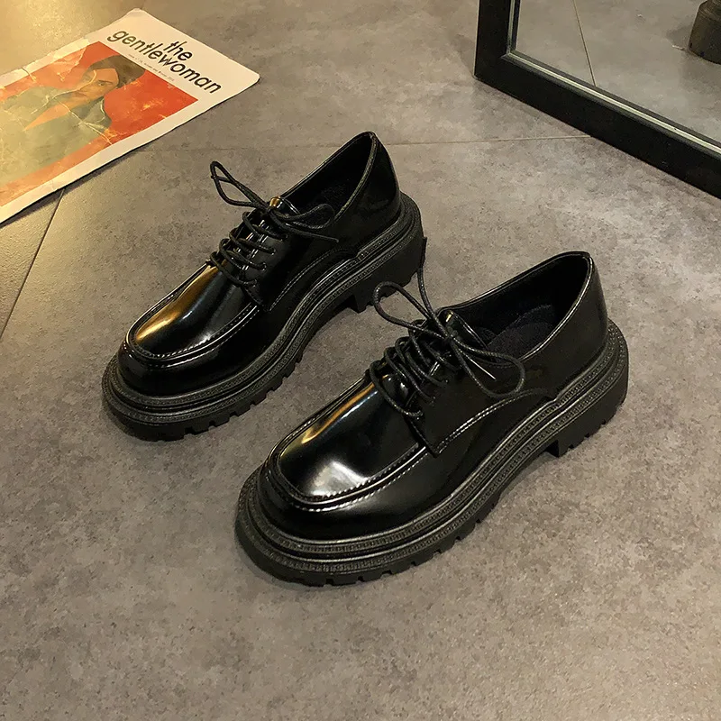 

Casual Woman Shoe Oxfords Round Toe British Style Female Footwear All-Match Modis Leather New Preppy On Heels Dress Summer Retro