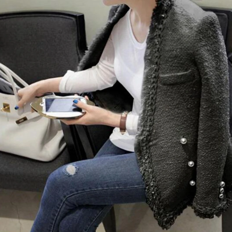 

Tweed jacket Elegant ladies Wool Coat Slim Female Casaco Feminino 2021 Autumn Winter Vintage Woolen jackets Coats Womens
