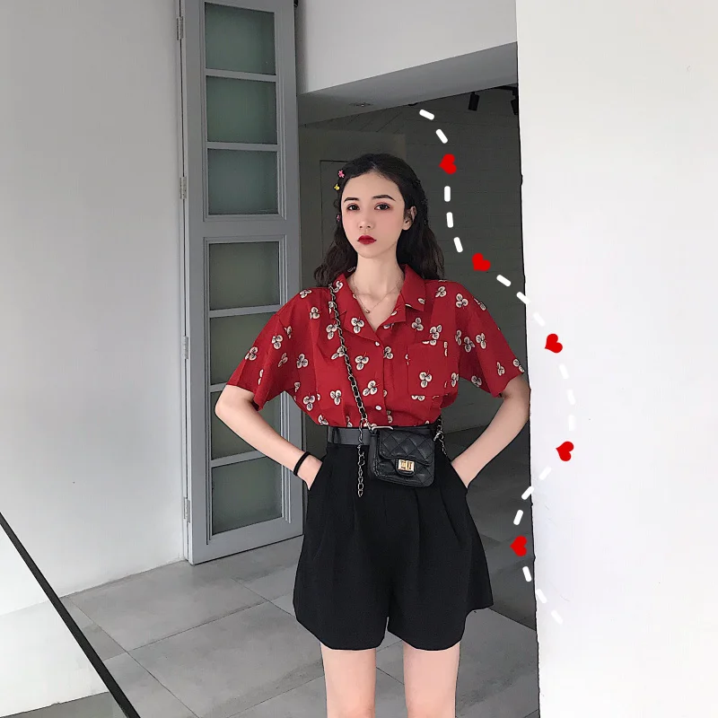 

Shirts Women Retro Chiffon Fashion Korean Style All-match Chic Leisure Womens Clothing Loose Student Short Sleeve Summer Shirts