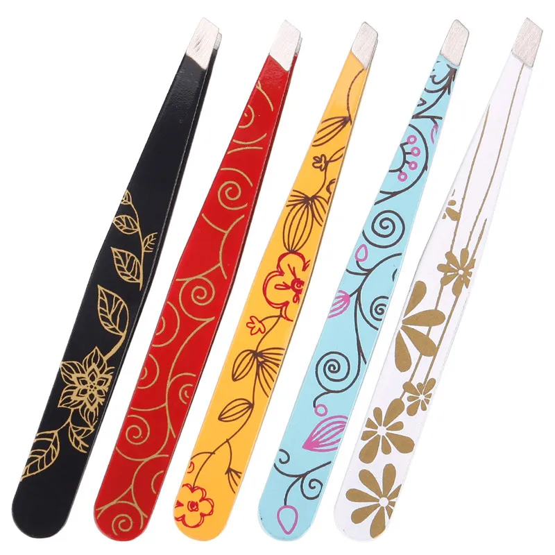 1 шт. пинцет для бровей из нержавеющей стали с цветочным принтом|Пинцеты бровей| |