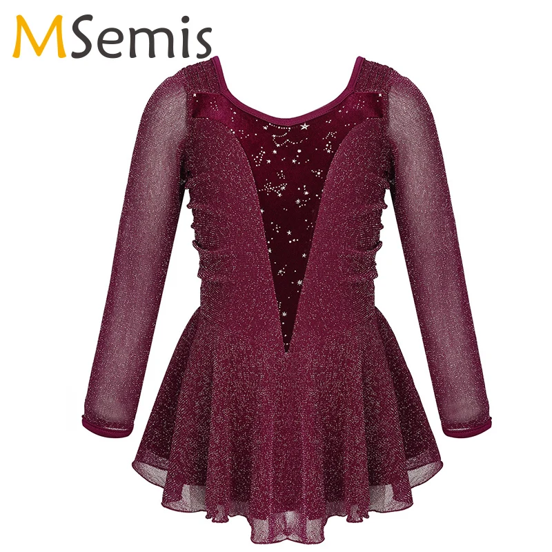 Платье балерины детское блестящее эластичное с длинными рукавами бархатное