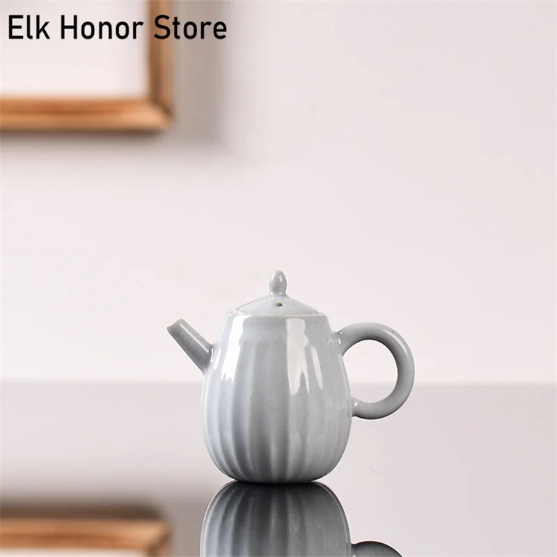 

130ml Small Handmade Ceramic Kung Fu Tea Master Pots Plant Ash Glaze Flower Shape Teapot Pu'er Single Pot Teaware Gift Packaging