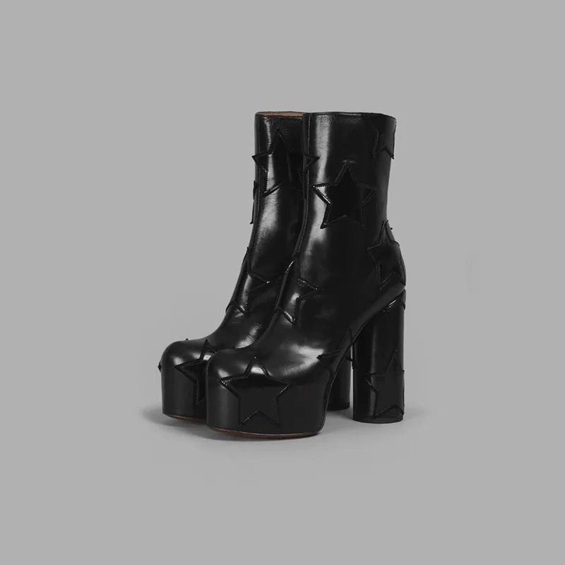 

Super high heel waterproof platform short boots large size 34-43 medium boots