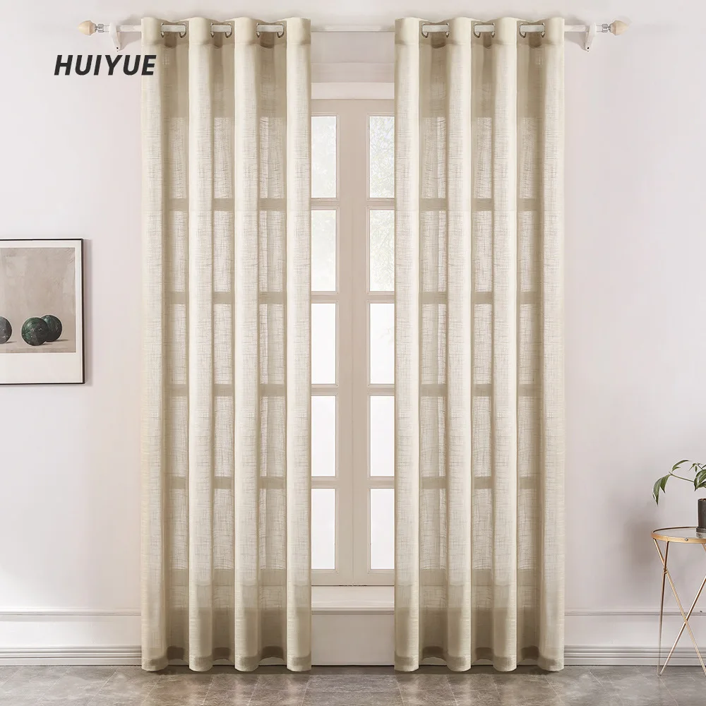 

JELIS Top Quality Luxurious Linen Solid Color Sheer Curtains for Living Room Bedroom Home Decoration Window Voiles Tulle Curtain