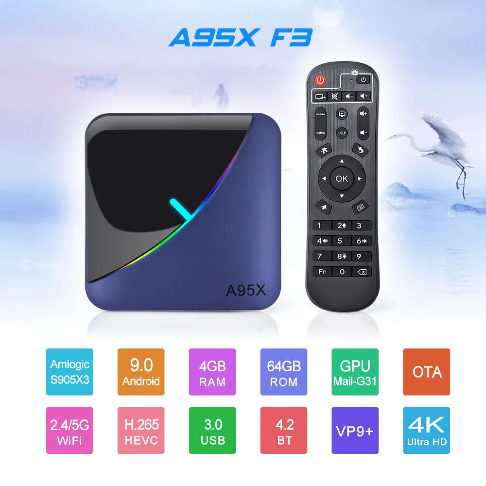 10 шт./лот Бесплатная доставка dhl A95X F3 RGB свет S905X3 Android 9 0 TV Box 2G/16G 4G 32 ГБ 64 8K Media Player |