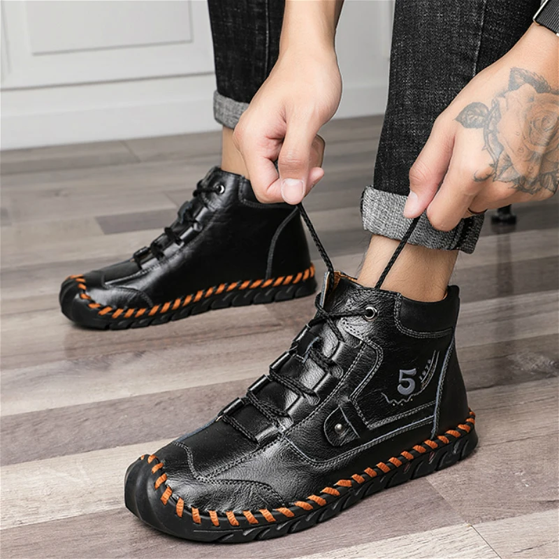 

Winter Men's Warm Boots Fur Warm Men's Snow Boots Waterproof Leather Men's Motorcycle Boots Fashion Outdoor Plush Men Sneakers