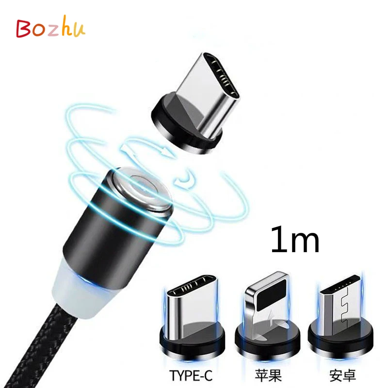 Магнитный кабель Bozhu зарядное устройство Micro USB Type C светящийся 2 1 А быстрая