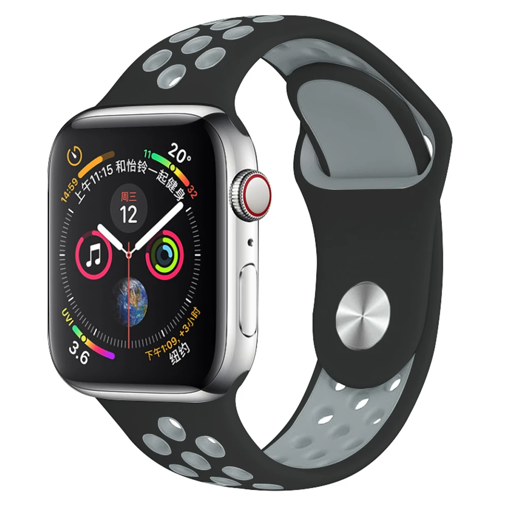 Black Gray 01 Силиконовый спортивный ремешок для наручных часов Apple watch, ремешок 38 мм 40 мм 42 44 мм наручные браслет, ремешок для наручных часов iWatch серии 4/3/2/1 женские полос - Цвет ремешка: Black Gray 01