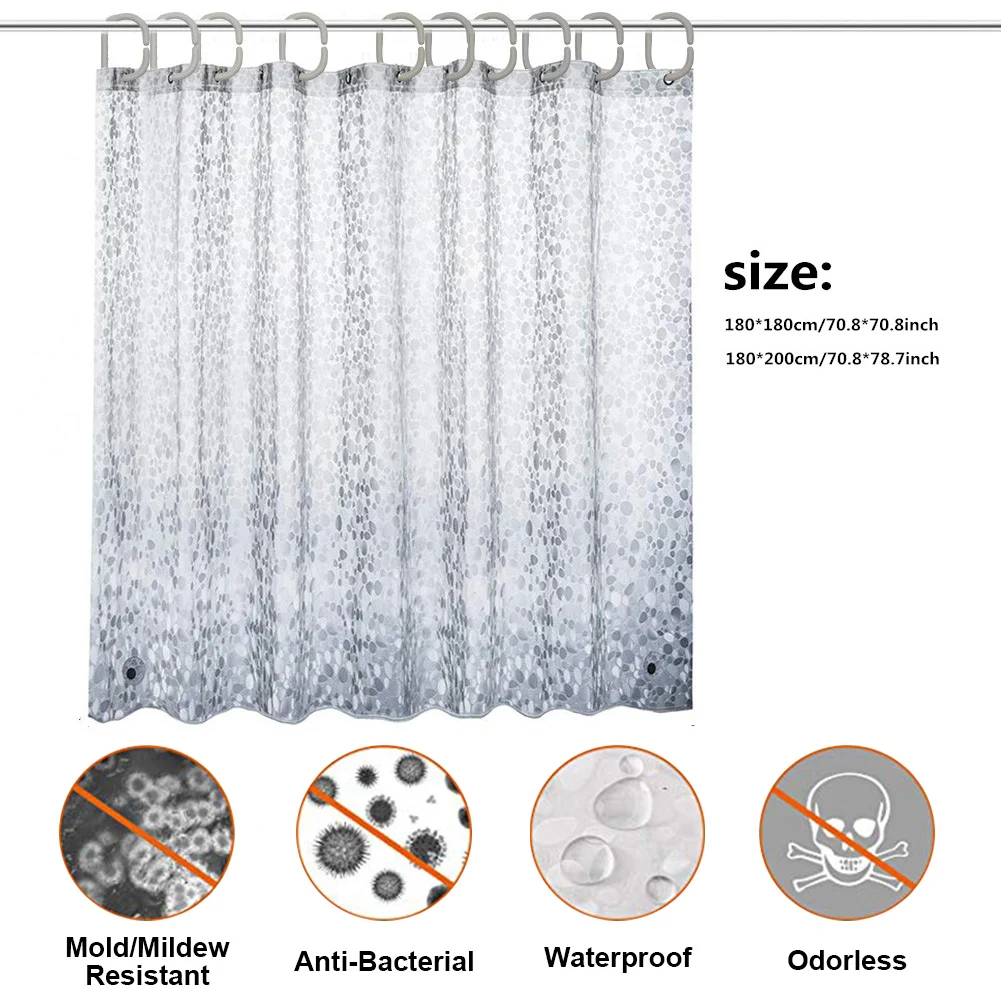 

180x180/200cm PEVA Shower Curtains Waterproof Antibacterial Mildew Proof Translucent with 15 Curtain Hooks Home Decorations gift