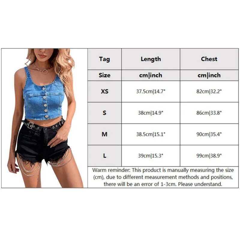 

Women's Summer Short Sling Denim Tube Top Vest Blue L Size