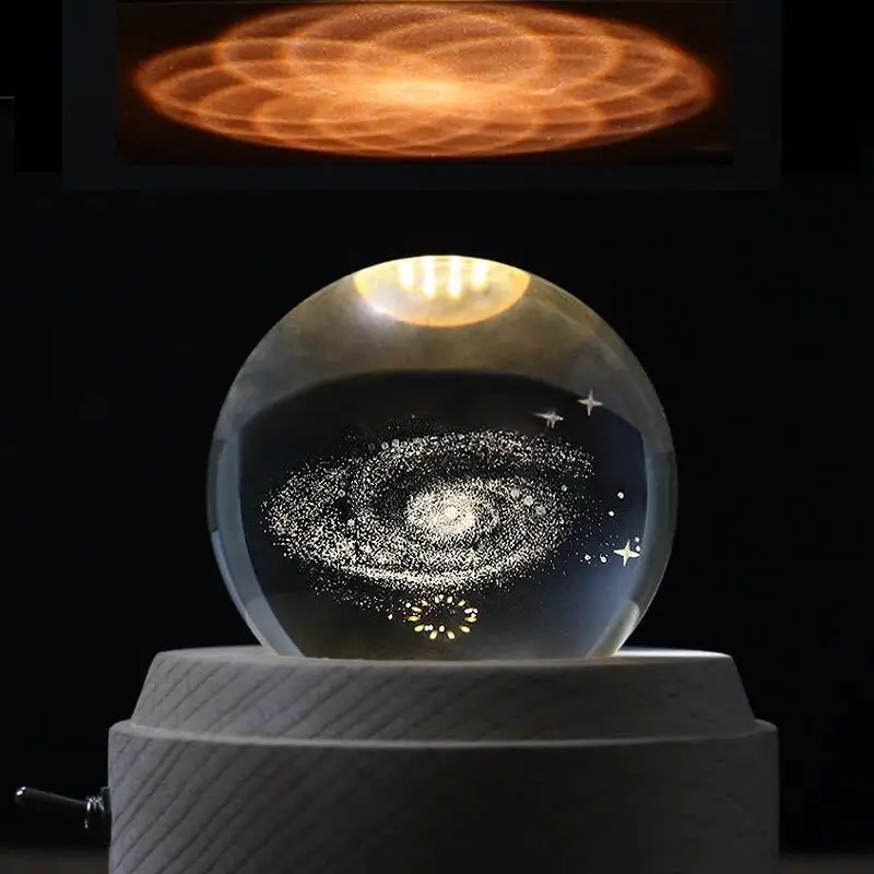 

New Crystal Ball Rotating Wooden Music Box Decoration Starry Sky LED Nightlight Creative Home Decoration Valentine's Day Gifts
