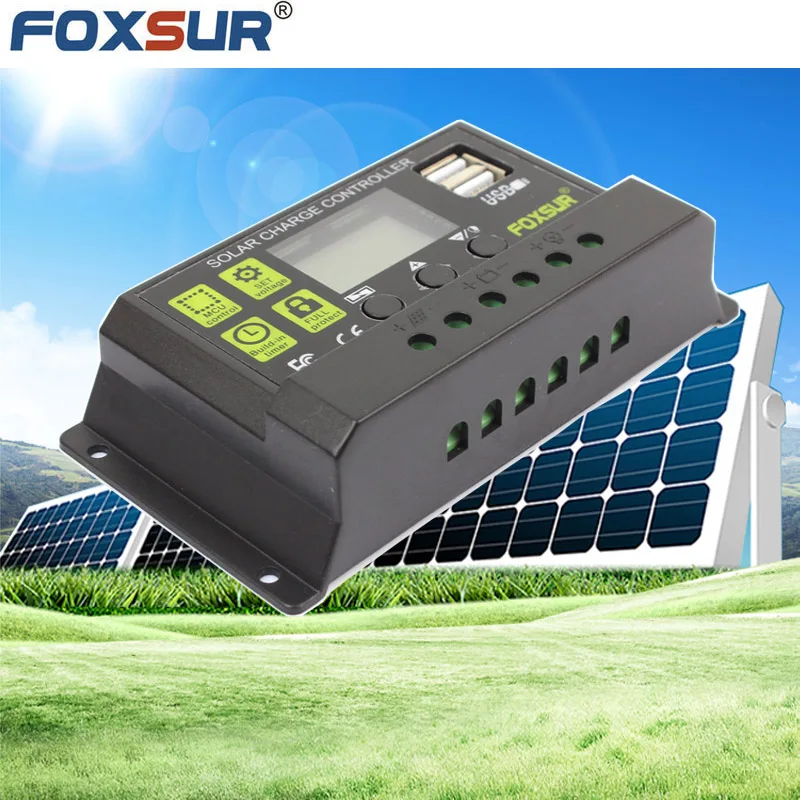 FOXSUR 30A 20A 10A ЖК дисплей PWM DC 5 в USB 12 24 автоматический выключатель панели солнечных