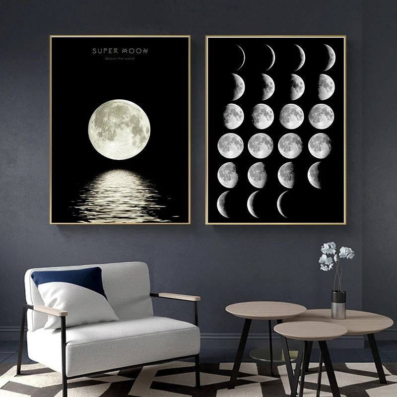 Минималистичная Настенная картина Moonlight плакат на холсте черно-белая