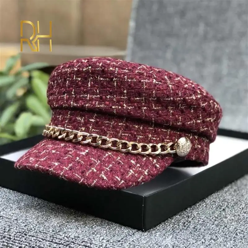 Женская твидовая Кепка в стиле милитари элегантная плотная восьмиугольная шляпа