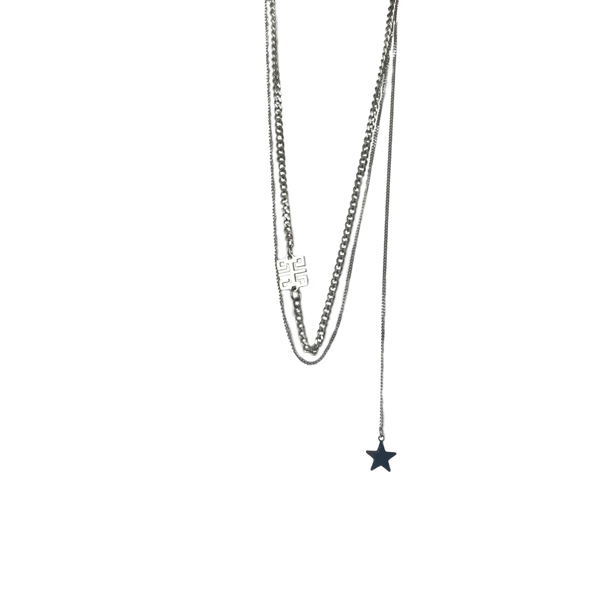 

Geometric titanium steel necklace female vintage star pendant personalized hip-hop versatile double layer collarbone chain