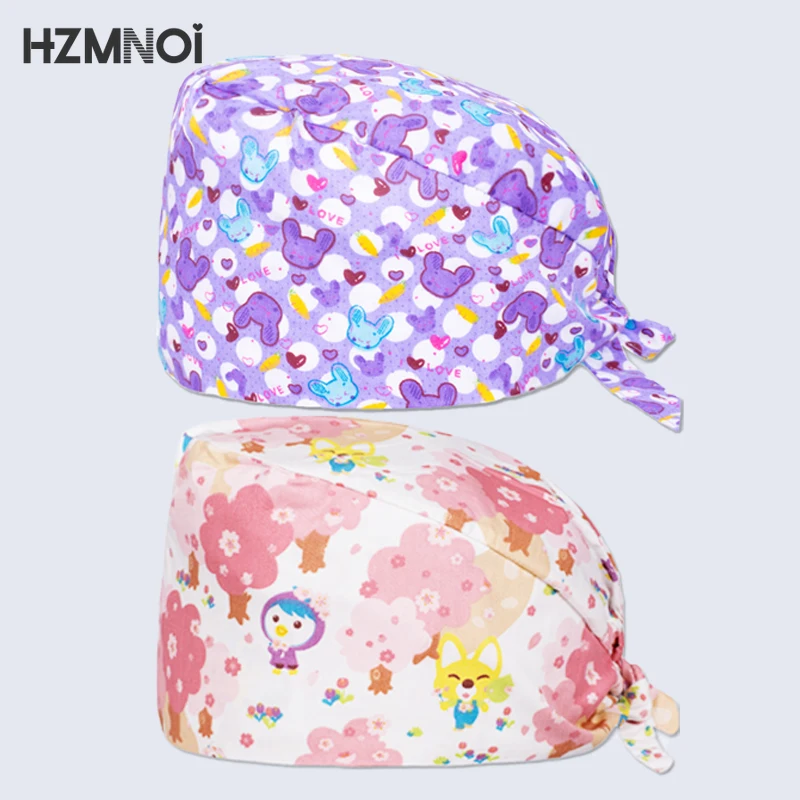 

Fashionable Temperament Cotton Adjustable Print Nurse Cap Sweat-absorbent Surgery Doctor Beauty Staff Pet Shop Scrub Cap